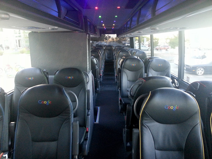 Google shuttle - comfortable and convenient service from Google with Wi-Fi on board, branded including the lights.