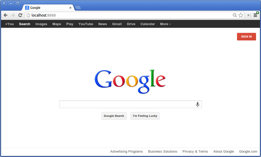 I compiled and ran Google web server on localhost. This image is not fake/Photoshop/proxy. It was really running on my localhost.