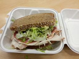 My usual dinner to go — a huge sandwich.