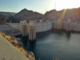 Hoover Dam from the back, you can see the four intake towers.