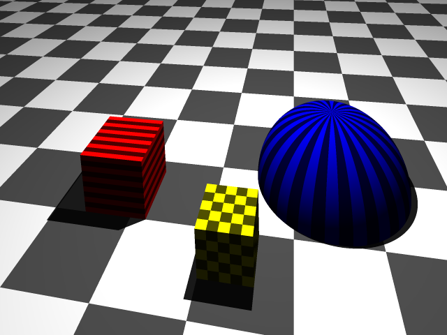 Example of a simple scene with a point light casting hard shadows.